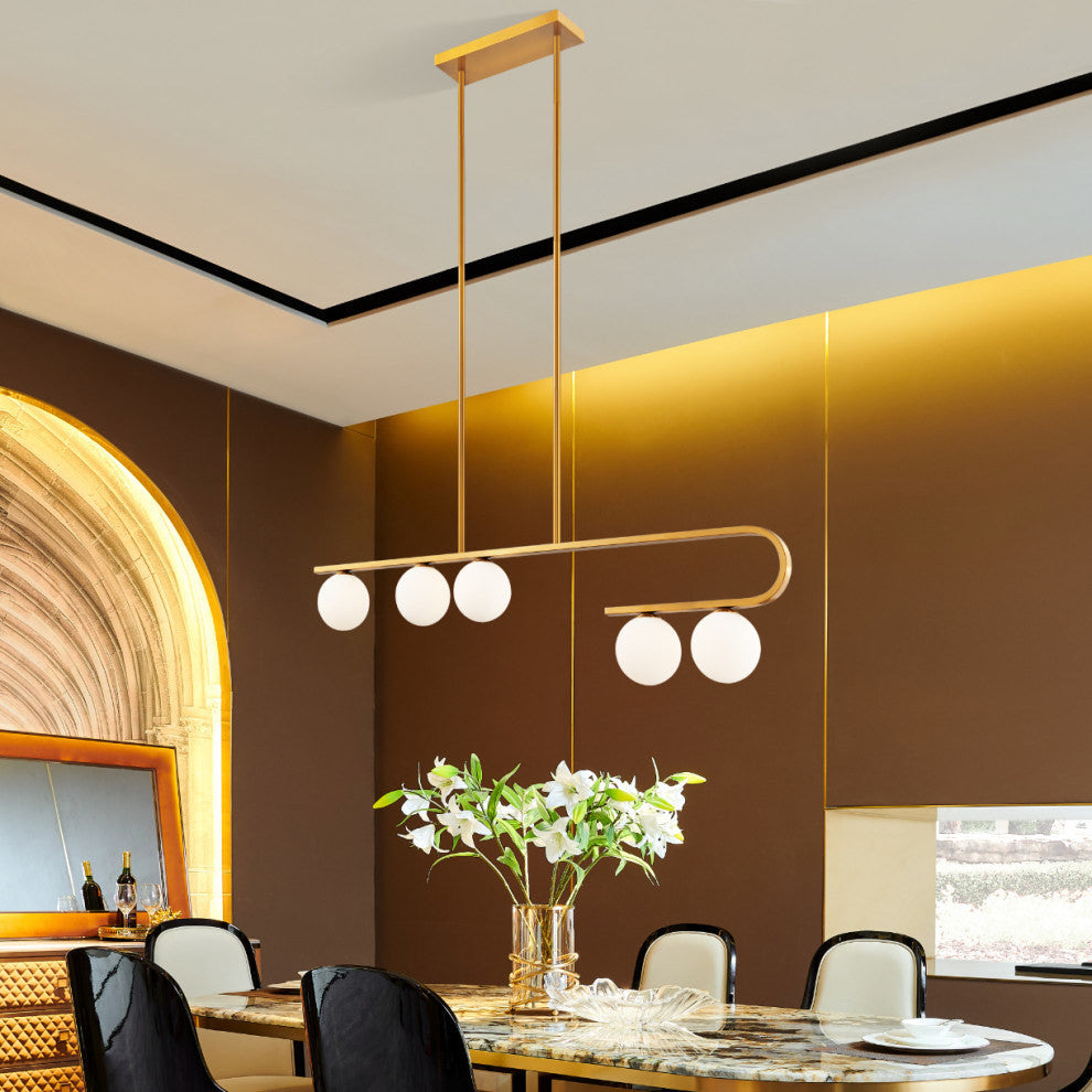 Anecdoche Rectangular, Chandelier, Dimmable, LED Integrated, Gold & White