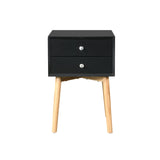 Side Table with 2 Drawer and Rubber Wood Legs;  Mid-Century Modern Storage Cabinet for Bedroom Living Room Furniture;  Black