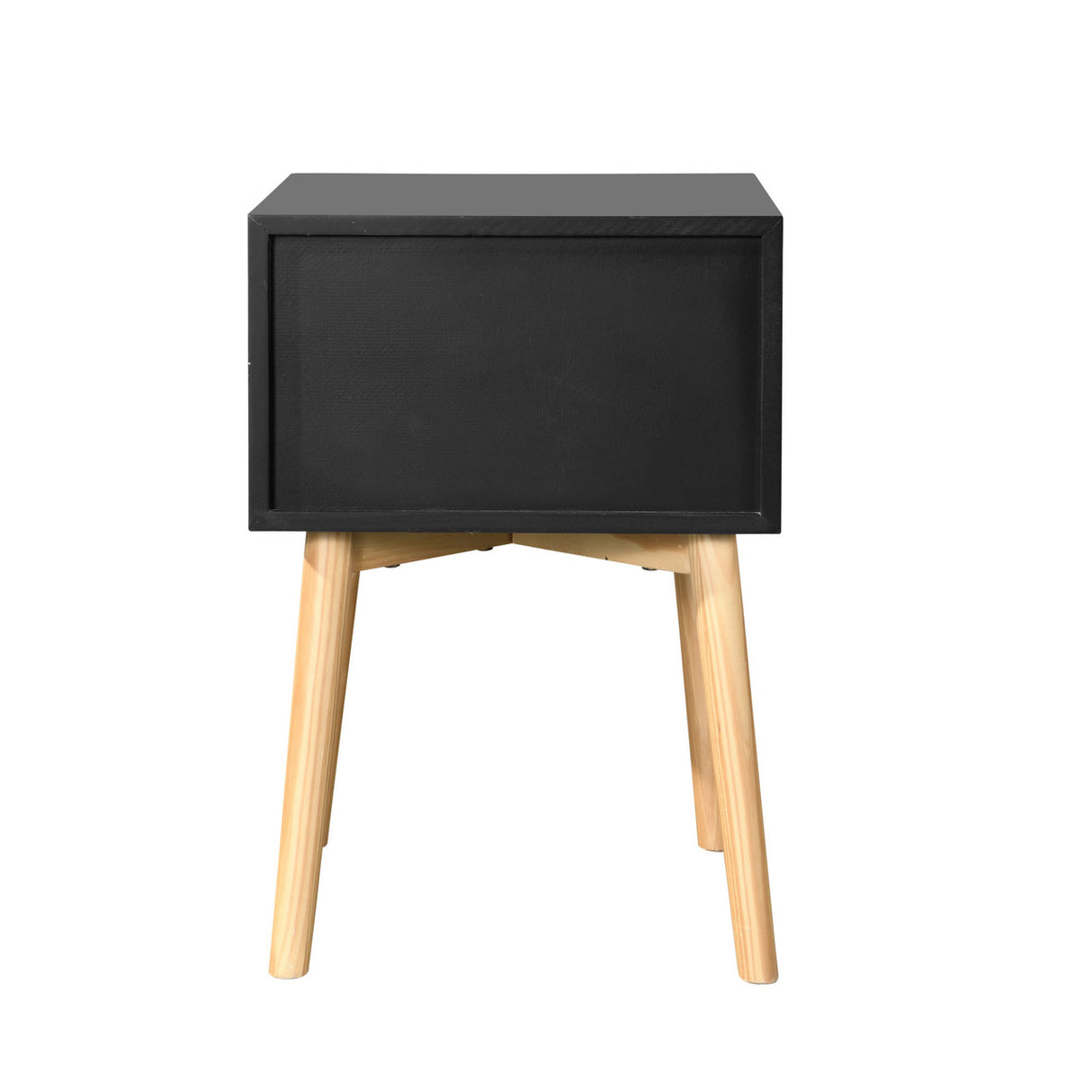 Side Table with 2 Drawer and Rubber Wood Legs;  Mid-Century Modern Storage Cabinet for Bedroom Living Room Furniture;  Black