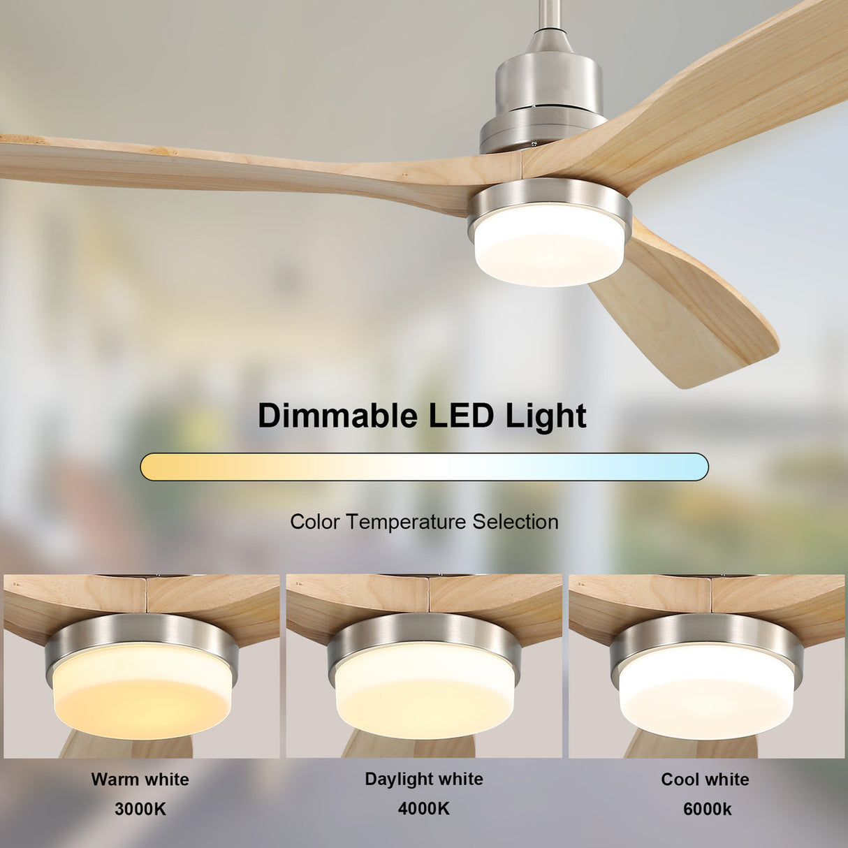 3-Blade Ceiling Fan With Dimmable Led Light 6 Speed