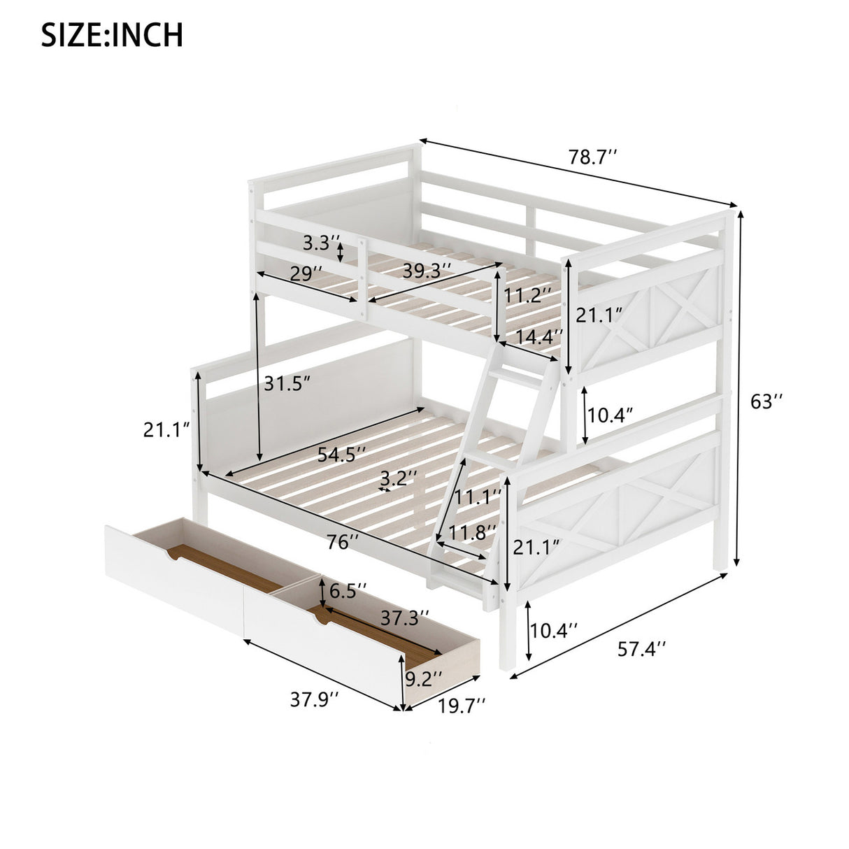 Twin over Full Bunk Bed with Ladder