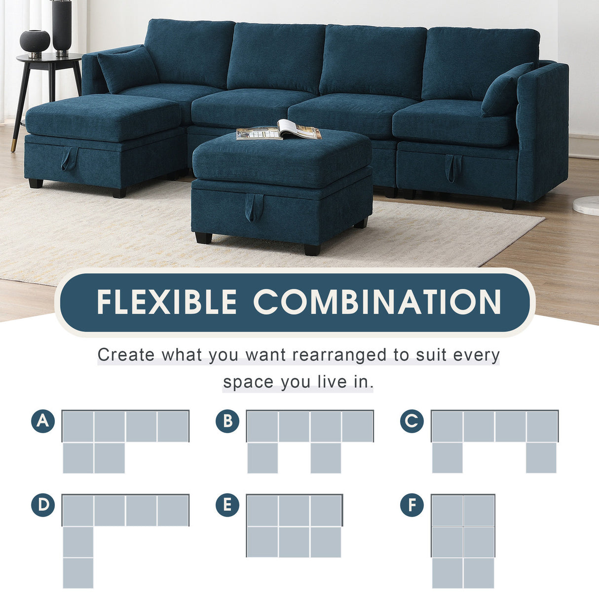 [VIDEO provided] [New] 109*54.7" Chenille Modular Sectional Sofa,U Shaped Couch with Adjustable Armrests and Backrests,6 Seat Reversible Sofa Bed with Storage Seats for Living Room, Apartment,2 Colors