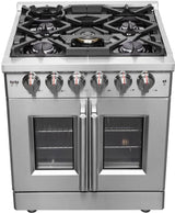 Forno 30" Massimo, Freestanding French Door Dual Fuel Range with 5 Sealed Burners, 4.32 cu. ft. Oven Capacity, Continuous Grates, Steam Clean, and Convection Oven - FFSGS6325-30