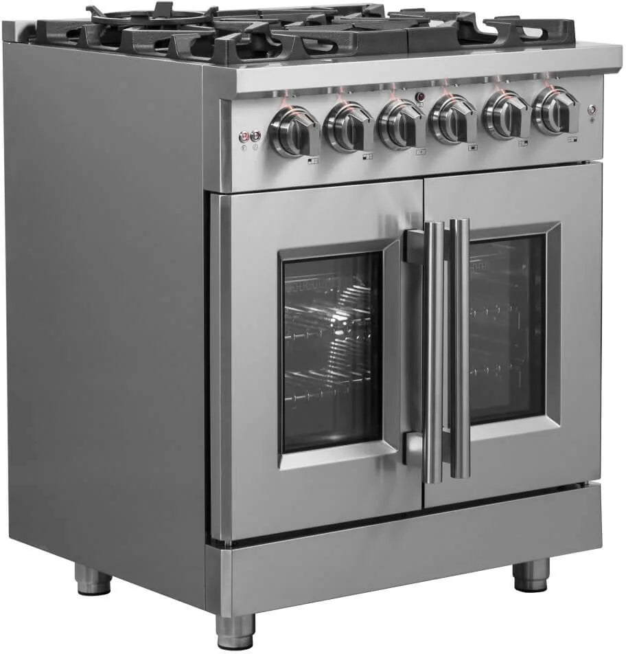 Forno 30" Massimo, Freestanding French Door Dual Fuel Range with 5 Sealed Burners, 4.32 cu. ft. Oven Capacity, Continuous Grates, Steam Clean, and Convection Oven - FFSGS6325-30