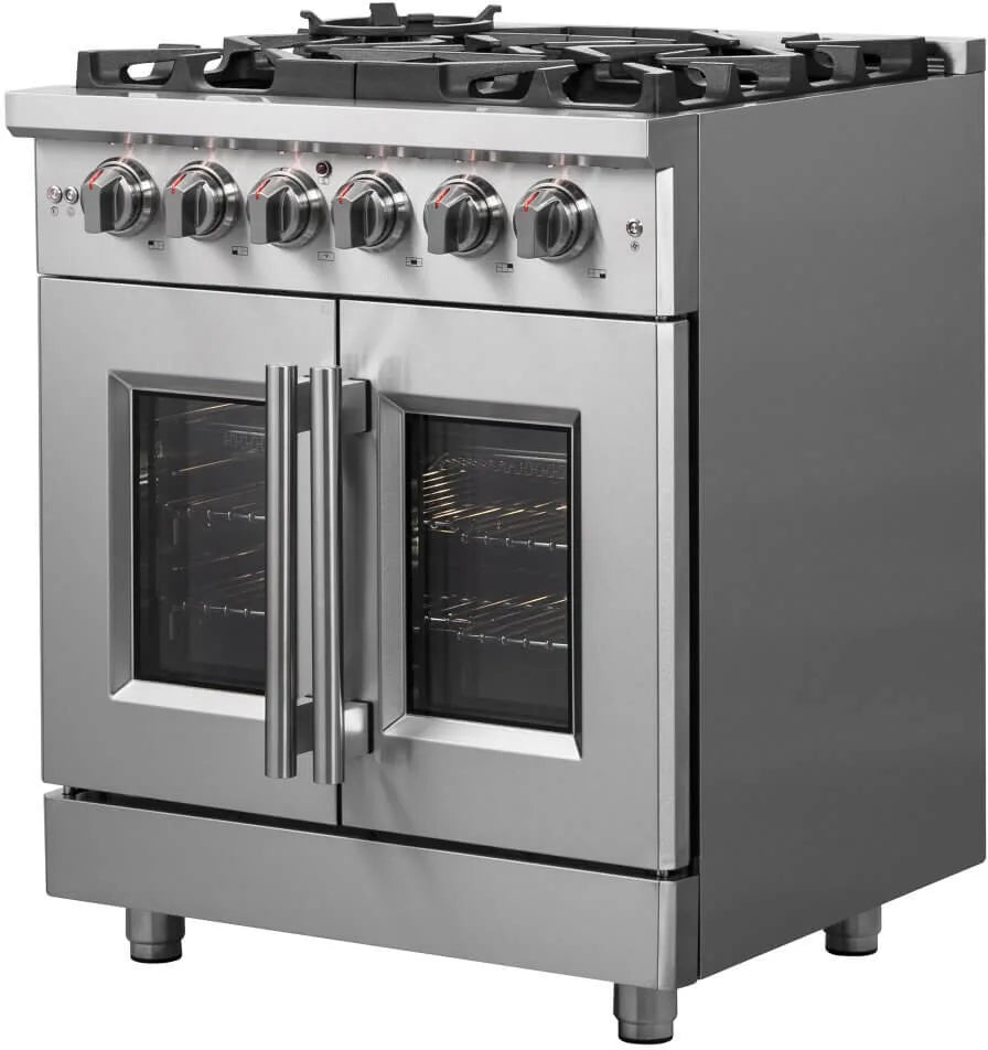 Forno 30" Massimo, Freestanding French Door Dual Fuel Range with 5 Sealed Burners, 4.32 cu. ft. Oven Capacity, Continuous Grates, Steam Clean, and Convection Oven - FFSGS6325-30