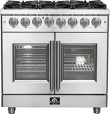 Forno Massimo 36"  Freestanding French Door Dual Fuel Range with 6 Sealed Burners, 5.36 cu. ft. Oven Capacity, Continuous Grates, Air Fry and Convection Oven - FFSGS632536