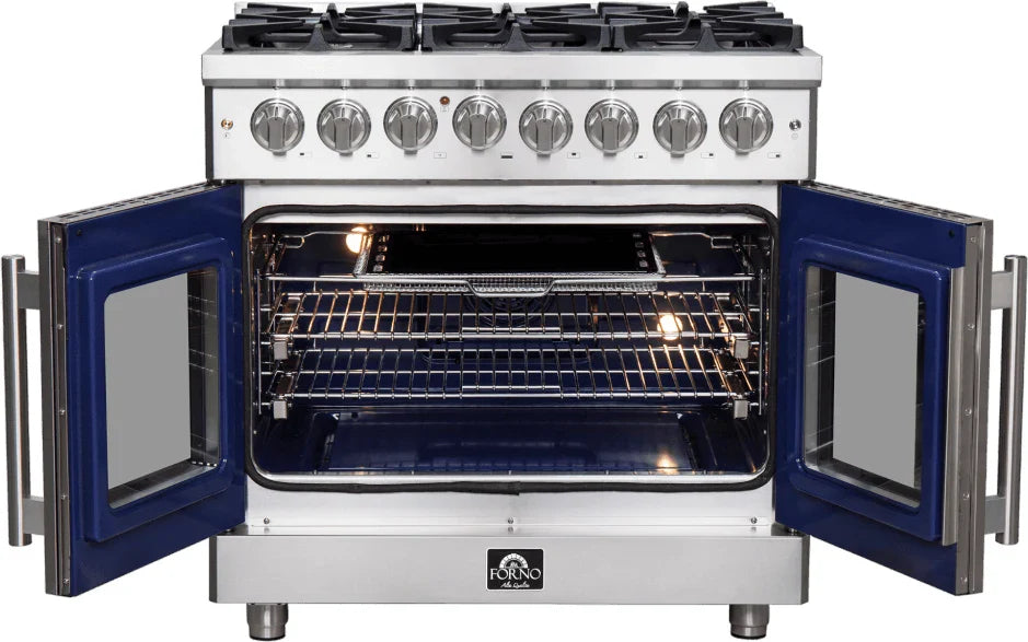 Forno Massimo 36"  Freestanding French Door Dual Fuel Range with 6 Sealed Burners, 5.36 cu. ft. Oven Capacity, Continuous Grates, Air Fry and Convection Oven - FFSGS632536