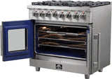 Forno Massimo 36"  Freestanding French Door Dual Fuel Range with 6 Sealed Burners, 5.36 cu. ft. Oven Capacity, Continuous Grates, Air Fry and Convection Oven - FFSGS632536