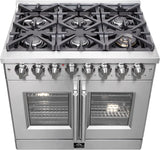 Forno Massimo 36"  Freestanding French Door Dual Fuel Range with 6 Sealed Burners, 5.36 cu. ft. Oven Capacity, Continuous Grates, Air Fry and Convection Oven - FFSGS632536