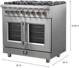 Forno Massimo 36"  Freestanding French Door Dual Fuel Range with 6 Sealed Burners, 5.36 cu. ft. Oven Capacity, Continuous Grates, Air Fry and Convection Oven - FFSGS632536