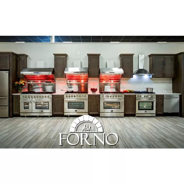 Forno 3-Piece Appliance Package - 30" Gas Range, French Door Refrigerator, and Dishwasher in Stainless Steel