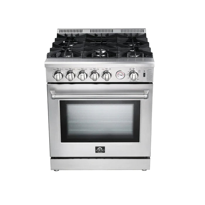 Forno 3-Piece Appliance Package - 30" Gas Range, French Door Refrigerator, and Dishwasher in Stainless Steel