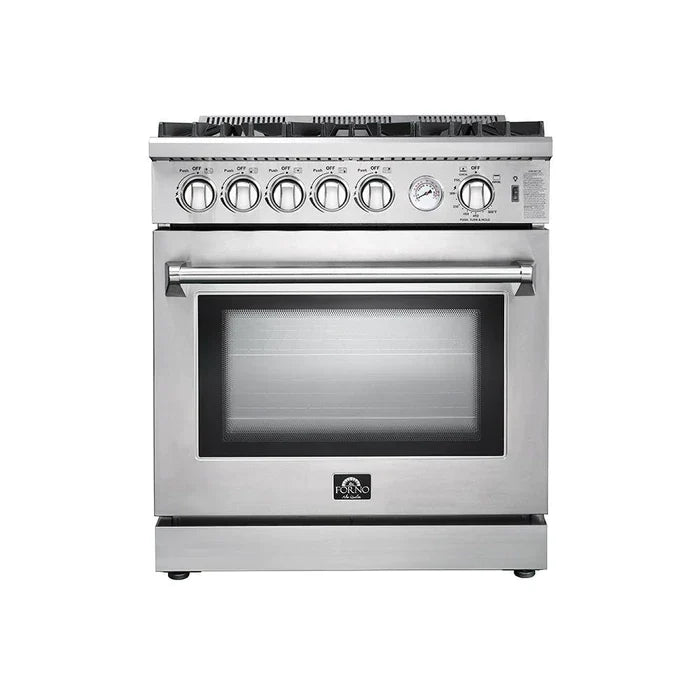 Forno 3-Piece Appliance Package - 30" Gas Range, French Door Refrigerator, and Dishwasher in Stainless Steel