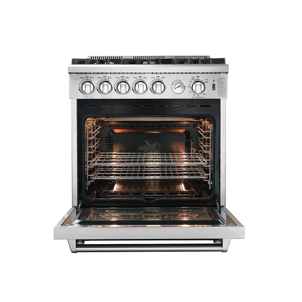 Forno 3-Piece Appliance Package - 30" Gas Range, Pro-Style Refrigerator, and Dishwasher in Stainless Steel