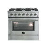 Forno 3-Piece Appliance Package - 36" Gas Range, Pro-Style Refrigerator, and Dishwasher in Stainless Steel