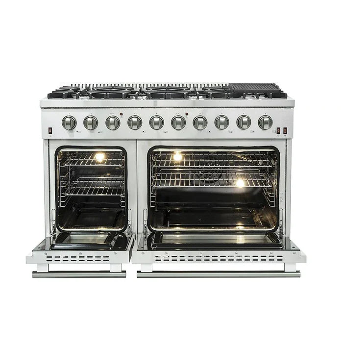 Forno 3-Piece Appliance Package - 48" Gas Range, French Door Refrigerator, and Dishwasher in Stainless Steel