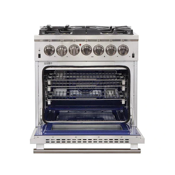 Forno 3-Piece Pro Appliance Package - 30" Dual Fuel Range, Pro-Style Refrigerator, and Dishwasher in Stainless Steel