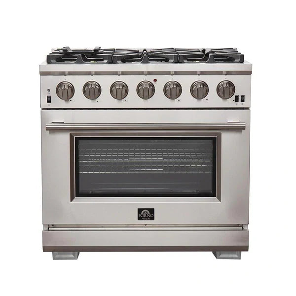 Forno 3-Piece Pro Appliance Package - 36" Gas Range, French Door Refrigerator, and Dishwasher in Stainless Steel