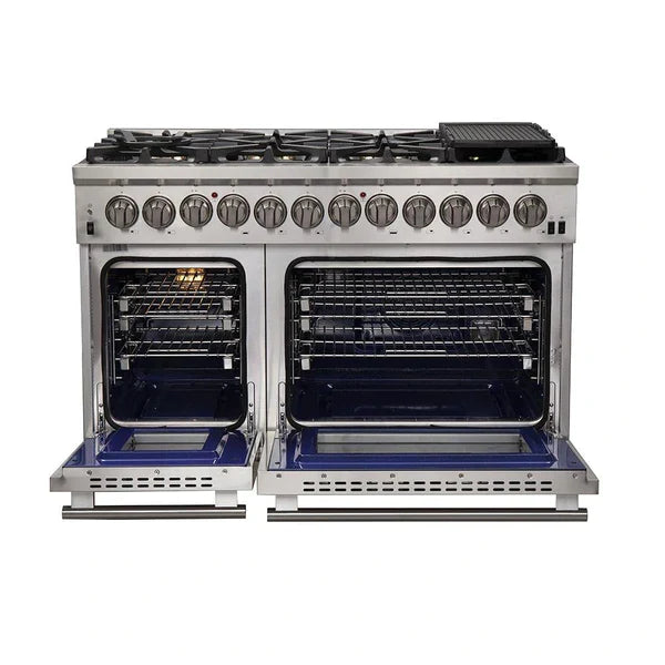 Forno 3-Piece Pro Appliance Package - 48" Dual Fuel Range, French Door Refrigerator, and Dishwasher in Stainless Steel