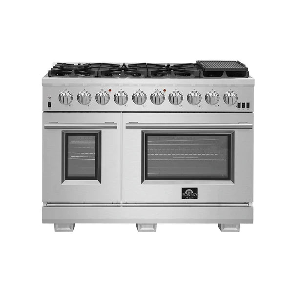 Forno 3-Piece Pro Appliance Package - 48" Gas Range, French Door Refrigerator, and Dishwasher in Stainless Steel