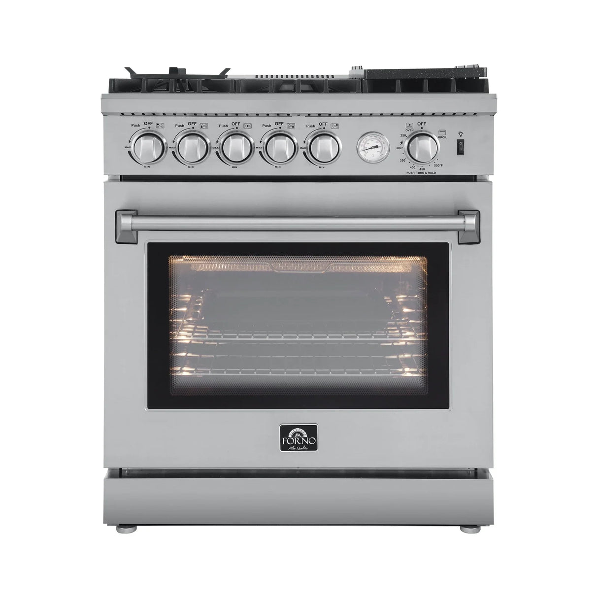 Forno Lazio - 30" All Gas Range, 5 burners with Air Fryer and Griddle - FFSGS6276-30