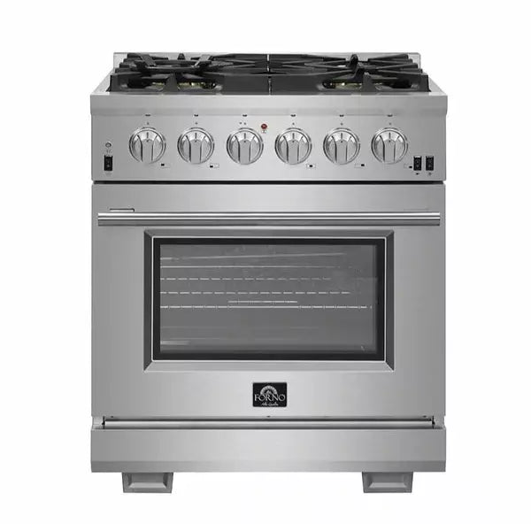 Forno 3-Piece Pro Appliance Package - 30" Gas Range, French Door Refrigerator, and Dishwasher in Stainless Steel