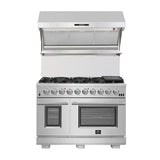 Forno 4-Piece Pro Appliance Package - 48" Gas Range, Premium Hood, French Door Refrigerator, and Dishwasher in Stainless Steel