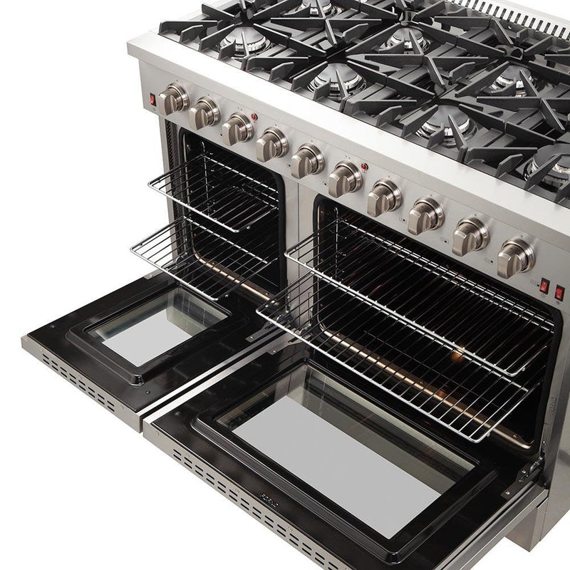 Forno 48" Galiano Gas Range with 8 Burners, Griddle, and Double Oven - FFSGS6244-48