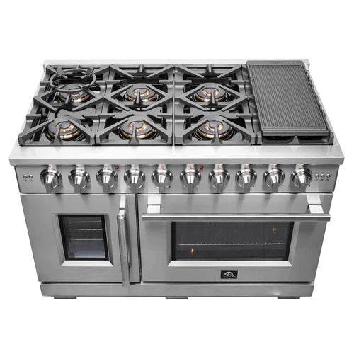 Forno 48-Inch Capriasca Dual Fuel Range with 8 Gas Burners, 160,000 BTUs & French Door Electric Oven in Stainless Steel - FFSGS6387-48