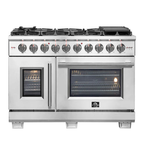 Forno 48-Inch Capriasca Gas Range with 8 Burners, 180,000 BTUs, & French Door Gas Oven in Stainless Steel - FFSGS6460-48