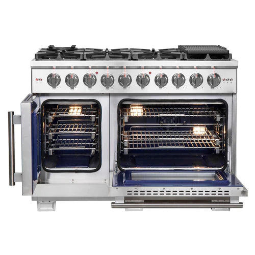 Forno 48-Inch Capriasca Gas Range with 8 Burners, 180,000 BTUs, & French Door Gas Oven in Stainless Steel - FFSGS6460-48