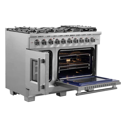 Forno 48-Inch Capriasca Gas Range with 8 Burners, 180,000 BTUs, & French Door Gas Oven in Stainless Steel - FFSGS6460-48