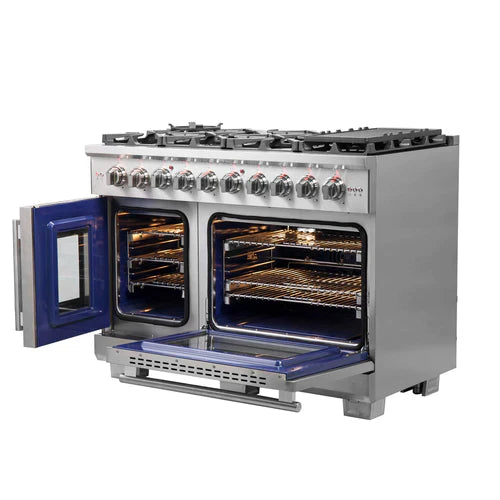 Forno 48-Inch Capriasca Dual Fuel Range with 8 Gas Burners, 160,000 BTUs & French Door Electric Oven in Stainless Steel - FFSGS6387-48