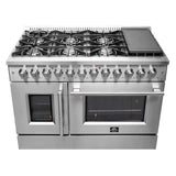 Forno 48-Inch Galiano Dual Fuel Range with 8 Gas Burners, 107,000 BTUs, & French Door Electric Oven in Stainless Steel - FFSGS6356-48